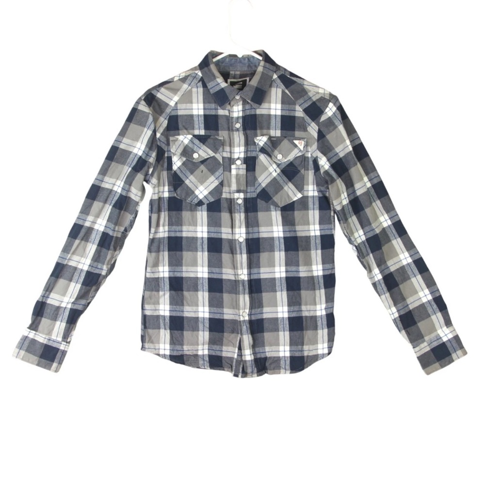 G Star Raw Original Denim Snap On Zipper Button Up Shirt Mens Medium Blue Plaid